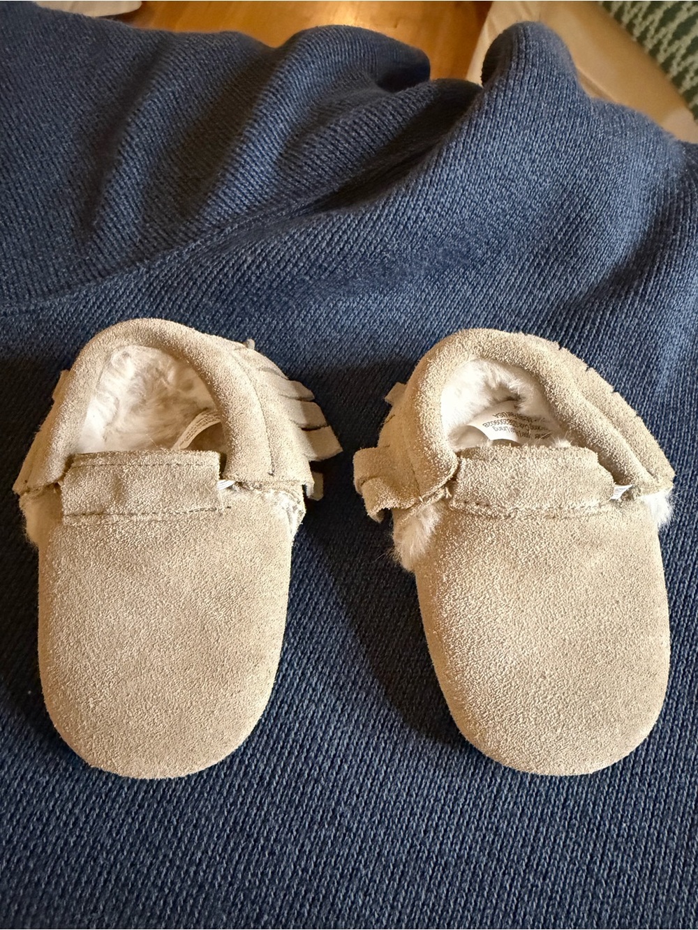 Monkey Feet Beige Suede Baby Moccasin Slippers